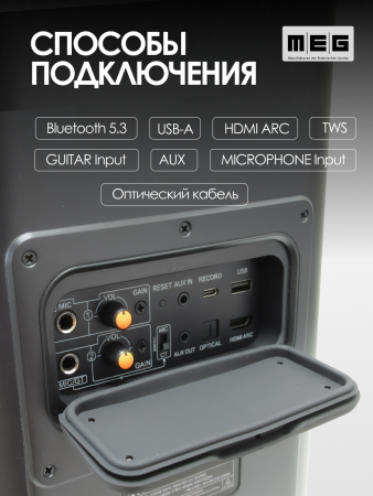 Портативная колонка MEG SPA101BL, 100Вт, Bluetooth 5.3, время работы до 9,5ч, Dolby Audio, черная