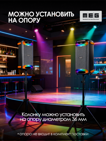 Портативная колонка MEG SPA101BL, 100Вт, Bluetooth 5.3, время работы до 9,5ч, Dolby Audio, черная