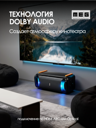 Портативная колонка MEG SPA101BL, 100Вт, Bluetooth 5.3, время работы до 9,5ч, Dolby Audio, черная