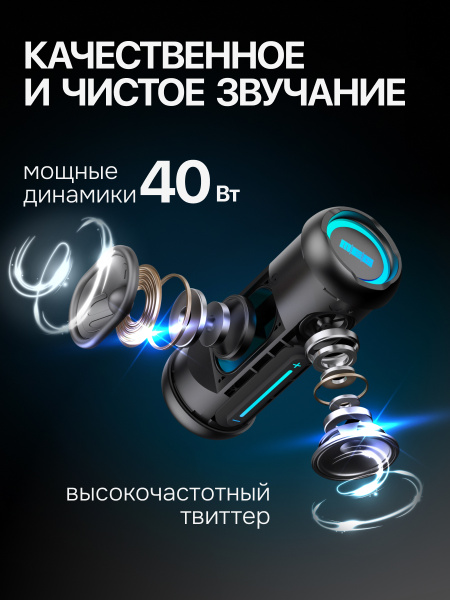 Портативная колонка MEG SCB40BL, 40Вт, Bluetooth 5.4, влагозащита IPX7, время работы 12ч, черная