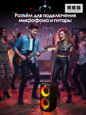 Портативная колонка MEG SPA080BL, 80Вт, Bluetooth 5.3, влагозащита IPX4, время работы 9ч, черная