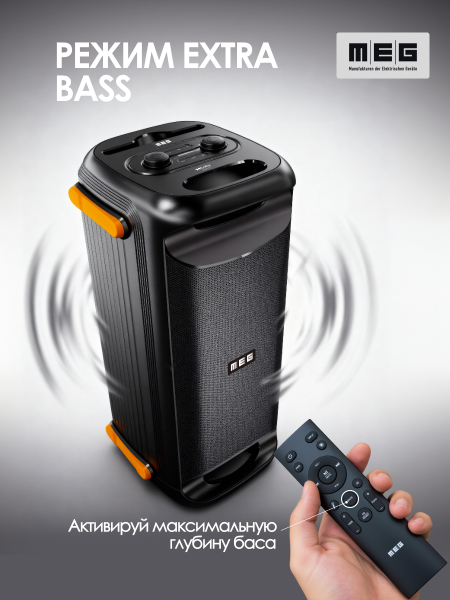 Портативная колонка MEG SPA101BL, 100Вт, Bluetooth 5.3, время работы до 9,5ч, Dolby Audio, черная