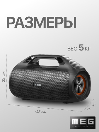 Портативная колонка MEG SDA100BL, 100Вт, Bluetooth 5.3, влагозащита IPX7, PowerBank, черная
