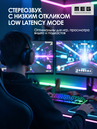 Беспроводные наушники MEG HWA200BL, Bluetooth 6.0, до 60ч, ANC Hybrid, Multipoint, LowLatency,черный